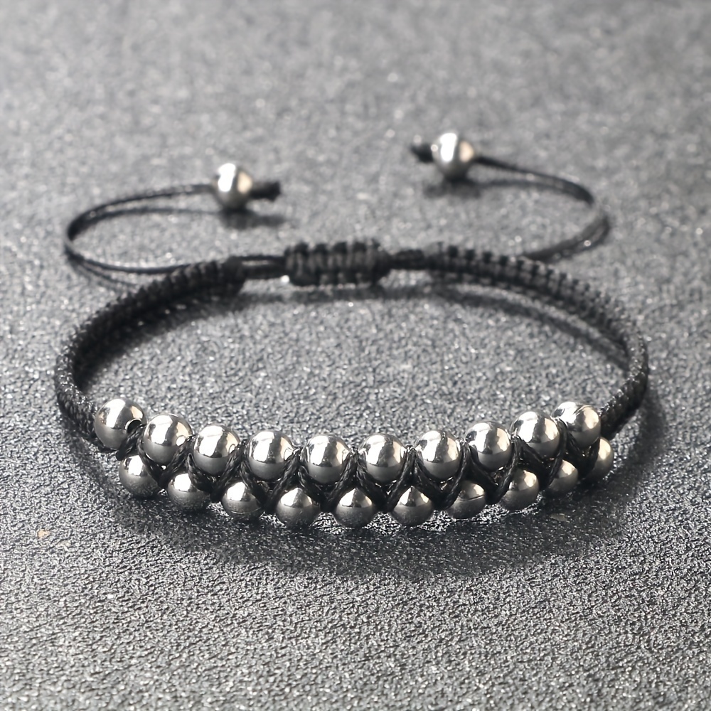 Adjustable Copper Bead Men's Bracelet with Double Row Weaving